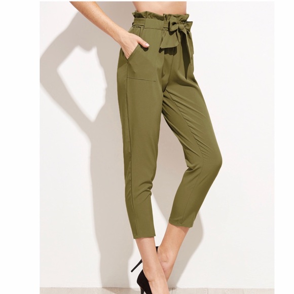 Ruffle Waist Self Belt Tailored Pants - Picture 3 of 5